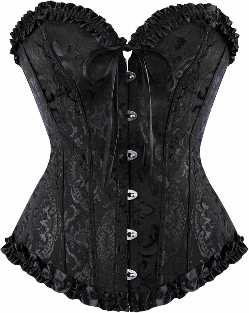 Corsets for Women Renaissance Floral Lace up Boned Overbust Corset Bustier Shapewear - Black