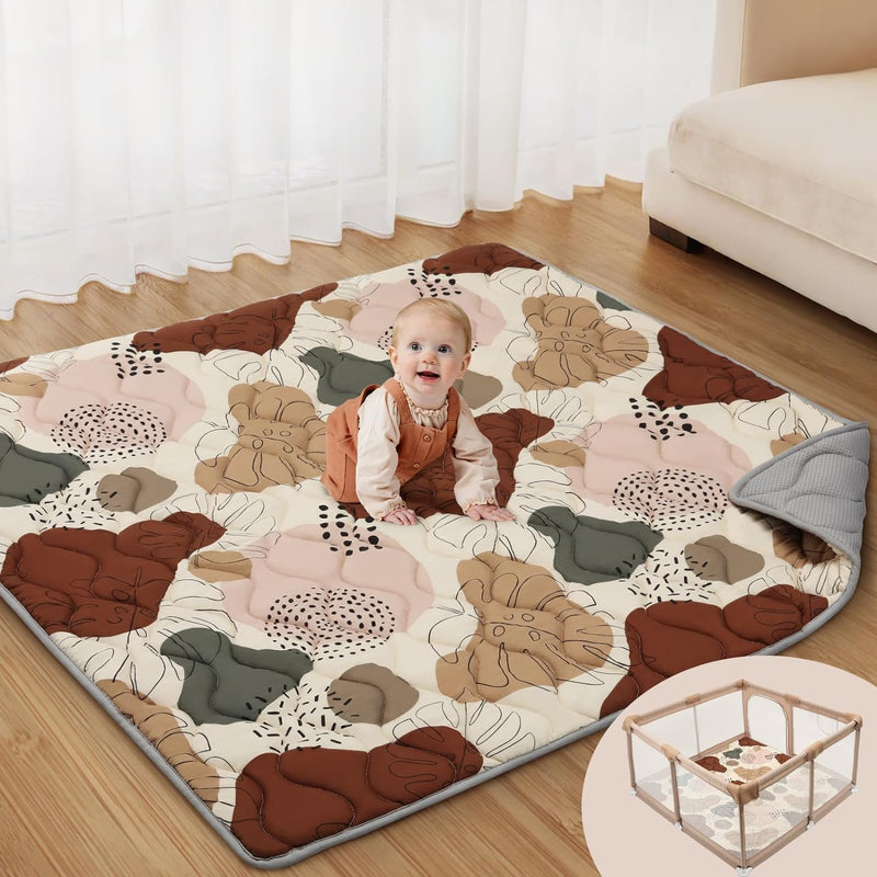 Baby Play Mats for Floor, 50x50 Play Mat for Playpen, Thicken Soft Padding Foam Playmats for Babies and Toddlers Infants, Foldable and Machine Washable Baby Crawling Mat, Boho Design