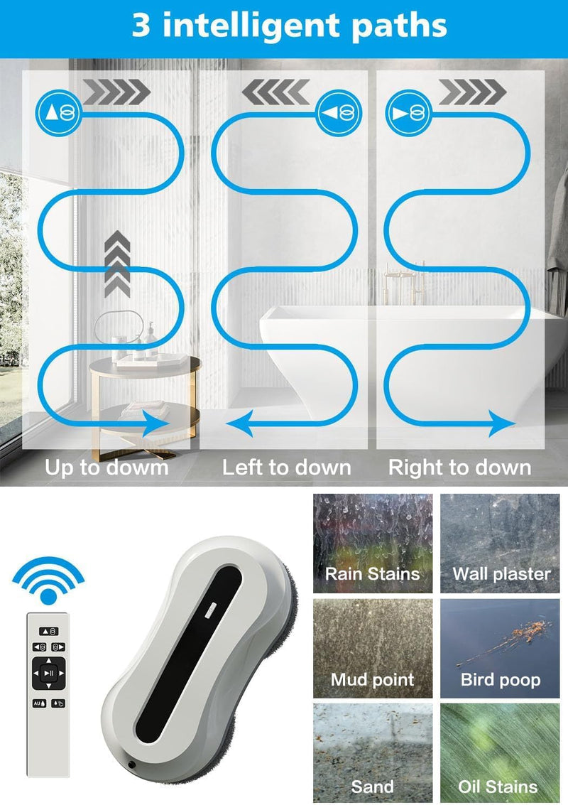 NALACAL Window Cleaning Robot, Automatic Window Cleaner Robot, Smart Cleaning Machine with Dual Water Spray Technology and Edge Detection, Electric Washing Tool for Inside or Outside