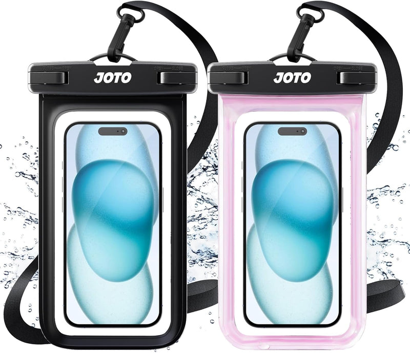 JOTO Universal Waterproof Phone Pouch Cellphone Dry Bag Case for iPhone 17 16 15 14 13 12 11 Pro Max Air Mini Plus Xs XR X 8 7 6S, Galaxy S23 S22 S21 Plus Note, Pixel up to 7" -Black - Black/Pink 2 Packs