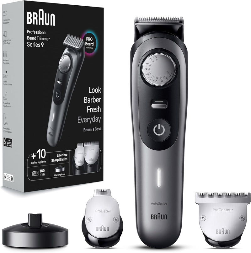 Barun Beard Timmer 7 with 39 Length Settings Precision Wheel Cordless & Rechargeable With Gillette Proglide Razor, Black/Silver Metal, BT7240 - BT 9420