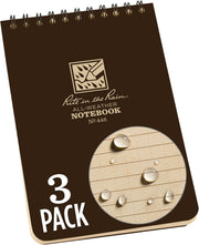 Rite In The Rain Weatherproof Top Spiral Notebook, 10.2 cm x 15.2 cm, Green Cover, Universal Pattern, 3 Pack (No. 946-3) - 3 Pack Brown