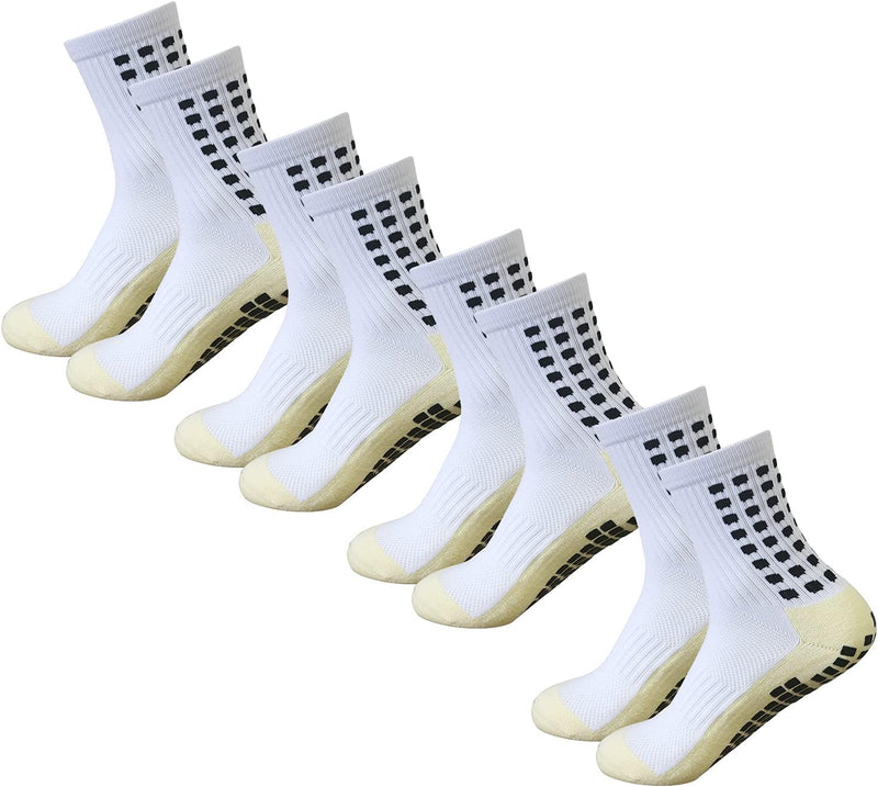 Grip Soccer Socks Anti Slip Non Slip Men's Athletic Socks for Football Basketball Sports, 4 Pair - 4white