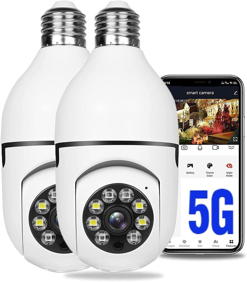 KOWVOWZ 2PCS 360 Degree Security Cameras Wireless Outdoor, 2.4GHz & 5GHz WiFi Light Bulb Camera, 1080p Indoor for Home Camera System, Motion Detection, Two-Way Audio (2PCS)
