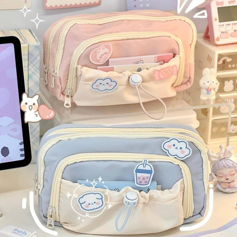 X spring Kawaii Pencil Case, Large Capacity Aesthetic Stationery Organizer, Durable Zipper Pouch for School Supplies, Cute Desk Storage Bag for Students, Teens and Artists at Home Office