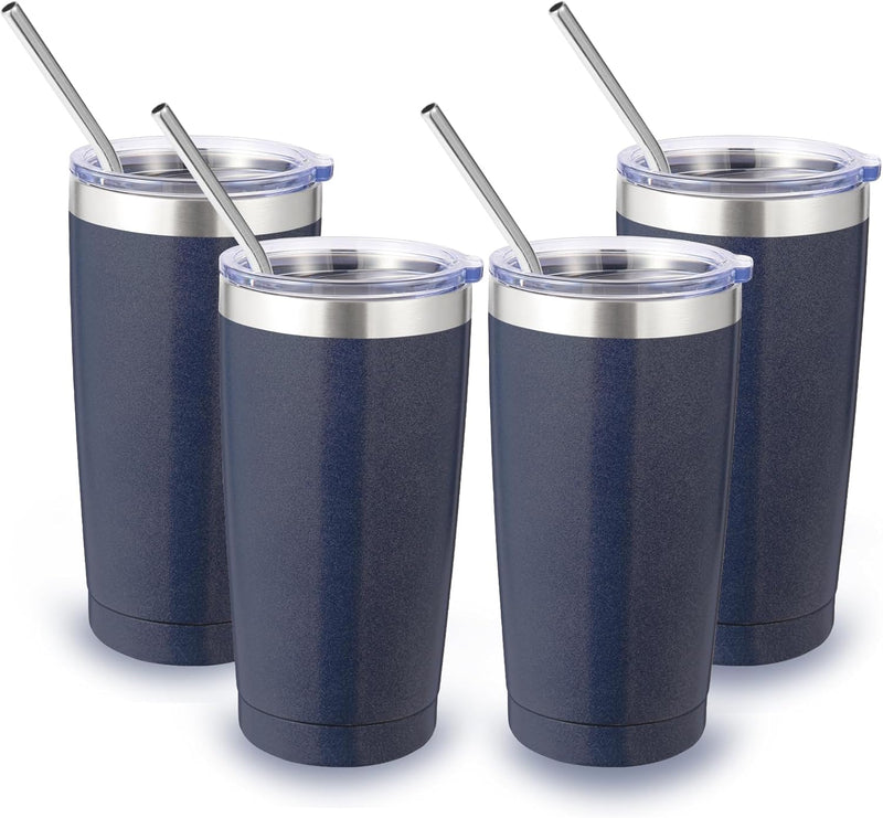 Volhoply 20oz Stainless Steel Tumbler with Lid and Straw,Double Wall Insulated Travel Iced Coffee Mug Fits Car Cup holder,Powder Coated Cups for Hot and Cold Drinks,Gifts for Women Men（White,1 Set）