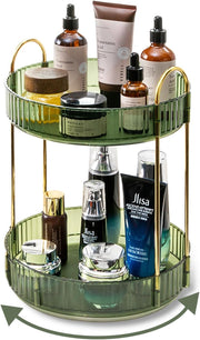 360 Rotating Makeup Organizer, 2-Tier Green Modern Minimalist Countertop Caddy for Cosmetics, Skincare & Perfume - Green 2 Tier