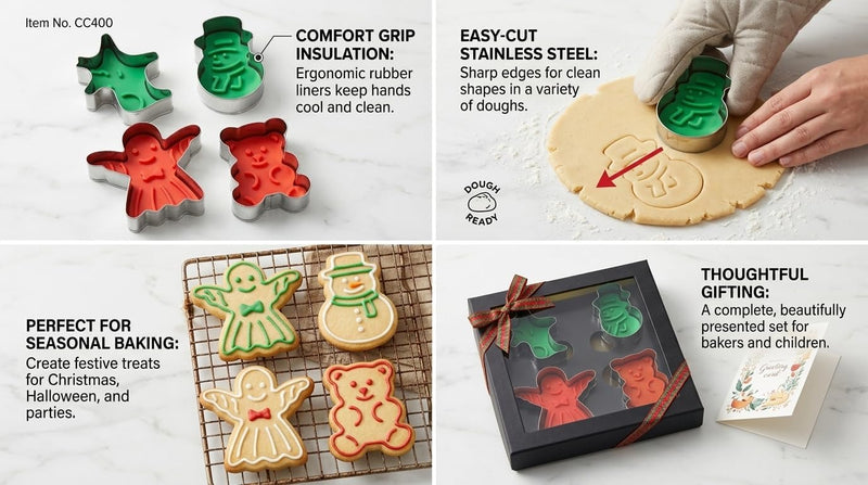 4 Pcs Christmas Cookie Cutters Set, Stainless Steel Holiday Cookie Cutters Christmas Ornament Shapes, Durable Food-Grade Baking Molds