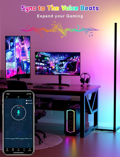 165cm Corner Floor Lamp, Smart RGB Floor Lamp, Dimmable LED Corner Lamp With Music Sync Color Changing APP Control Remote, Standing Floor Lamp , multi color