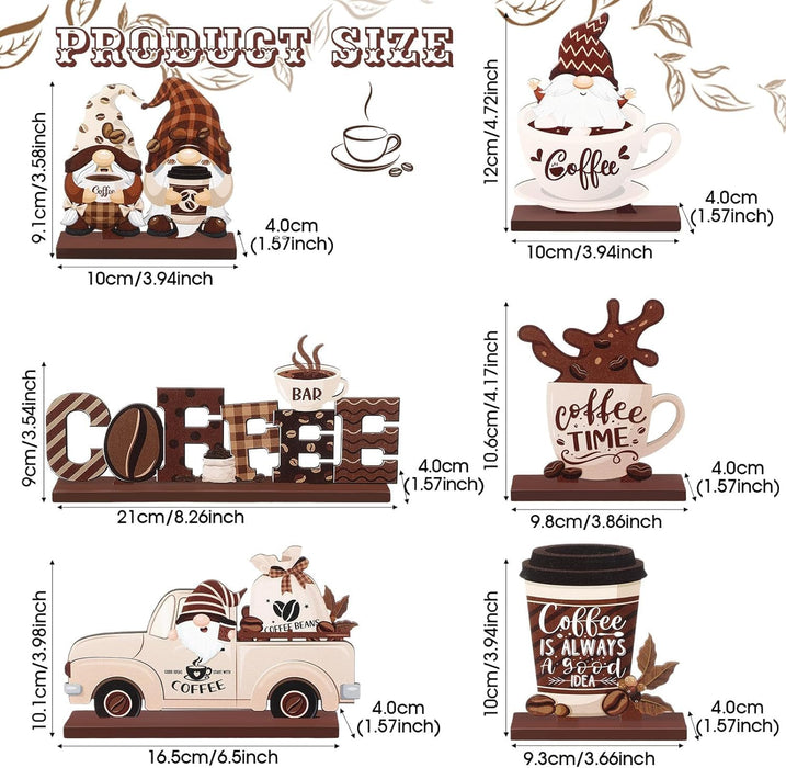 6Pcs Farmhouse Coffee Bar Decor, Azonee Rustic Gnomes, Table Signs & Wood Tiered Tray Centerpiece for Coffee Station, Ideal for Home Kitchen & Office