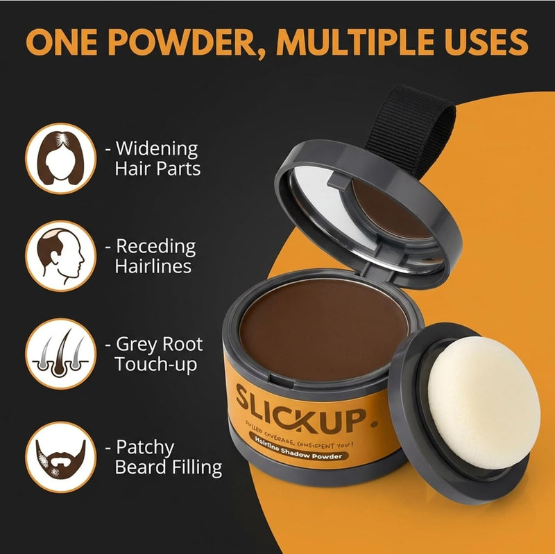 SLICKUP Hairline Shadow Powder for Root Touch Up Instant Hair Colour Stick for Grey Hair Coverage Temporary Hair Powder for Thinning Hair, Bald Spots & Hairline (Dark Brown)