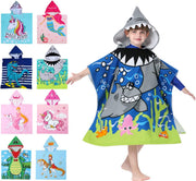 Soft Microfiber Swim Towel with Hood for Bath and Beach, for Kids Ages 3-10, Dinosaur 2 - Shark Fits 3-10 years