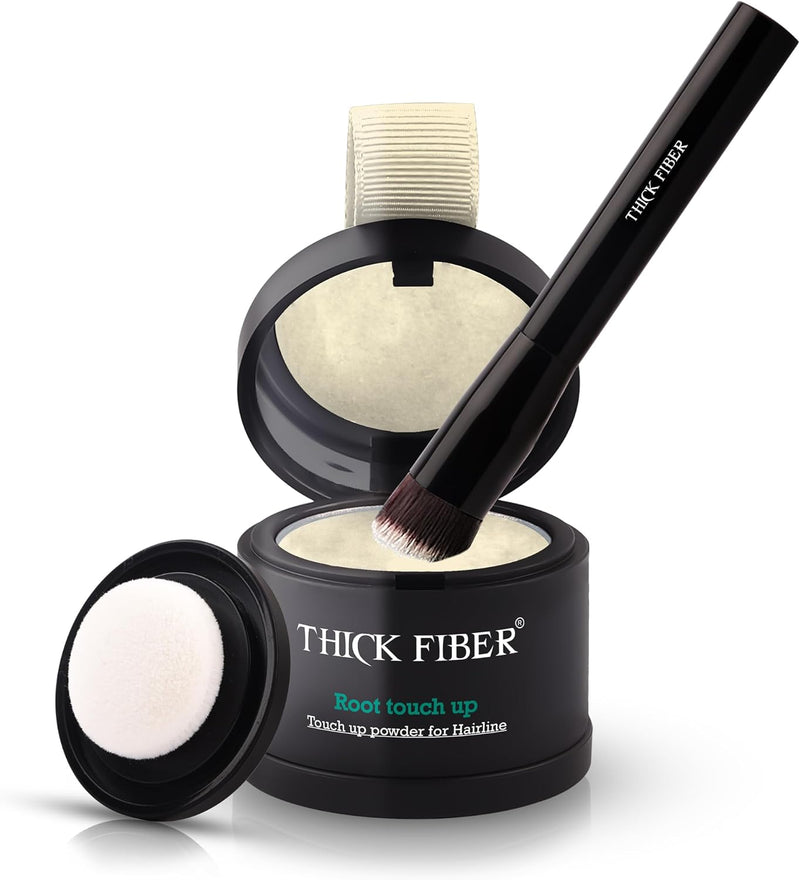 THICK FIBER Root Touch Up & Hairline Powder for Grey Root Coverage & Thin Hair Water & Sweat Resistant with Precise Brush Hair Loss Concealer for Roots, Bald Spots & Fill-In (Medium Brown) - Light Blonde 4g (Pack of 1)