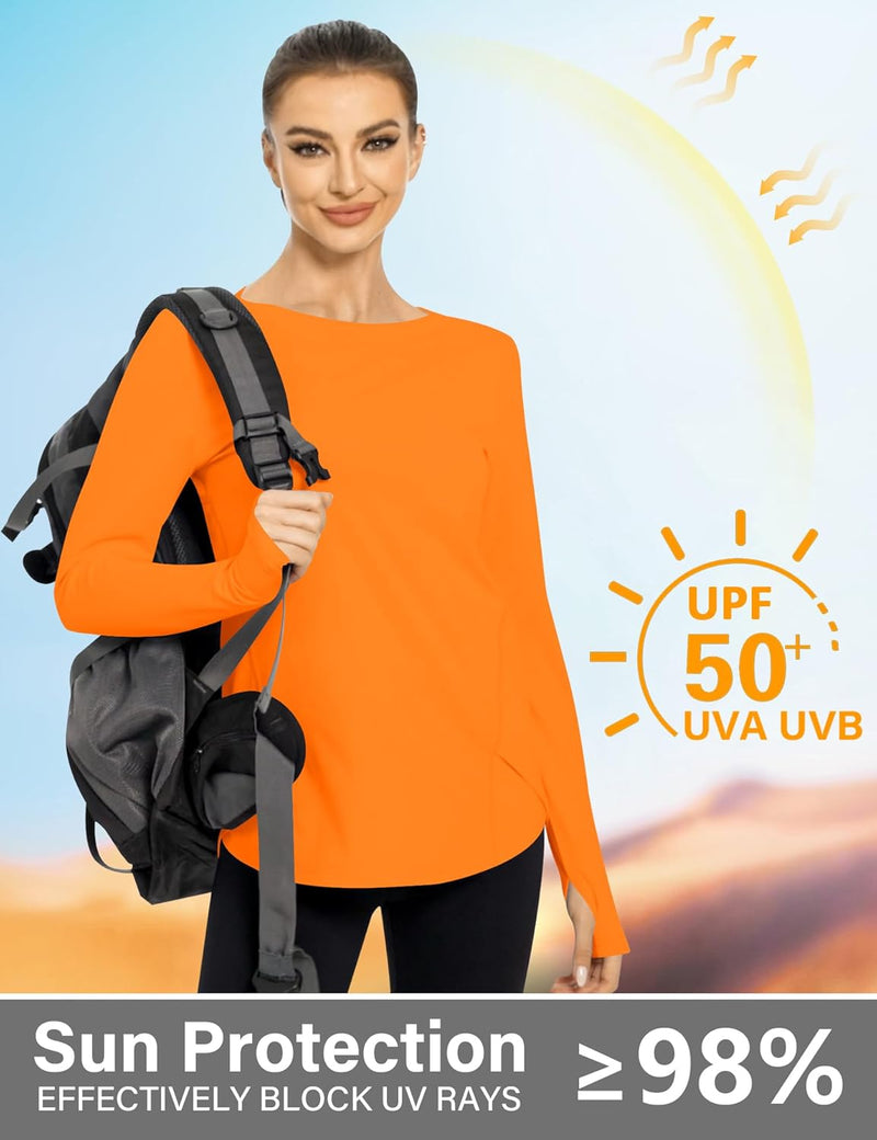 Rapbin Women's UPF 50+ Sun Protection T-Shirts Long Sleeve Boat Neck Workout Lightweight Quick Dry Top with Thumb Hole