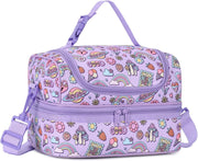 VASCHY Lunch Box Bag Men, Insulated Two Compartments Bento Cooler Bags for Adults/Women/Kids for School,Daycare,Kindergarten,Picnic Black - Rainbow Purple