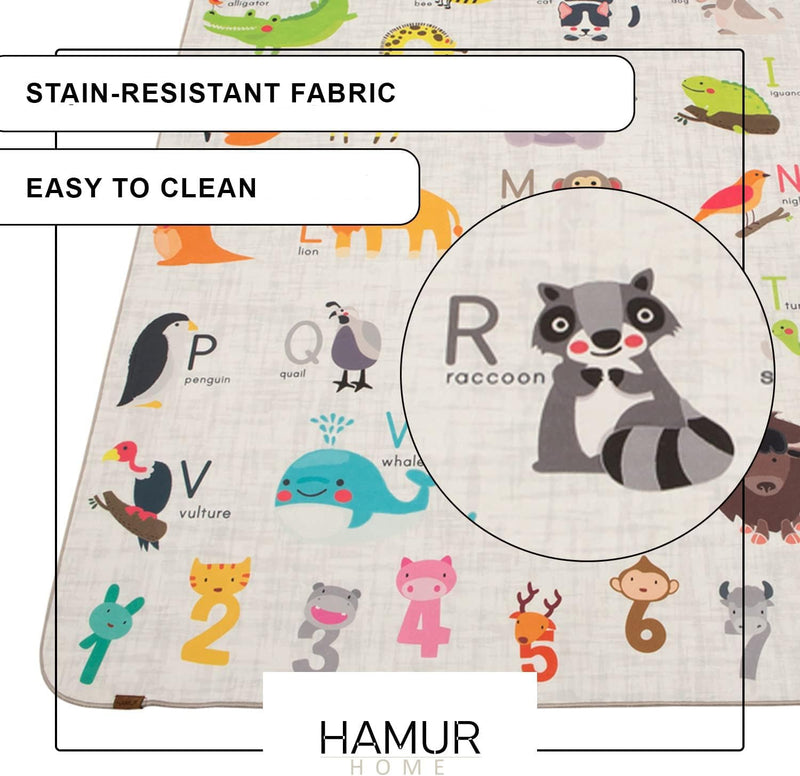 Hamur Home Baby Play Mat Non-slip Play Mat Foldable Crawling Mat Kids Baby Mat 150 X 150 Cm For Kids Room Playroom Washable Machine Washable Kids Carpet (Animals)