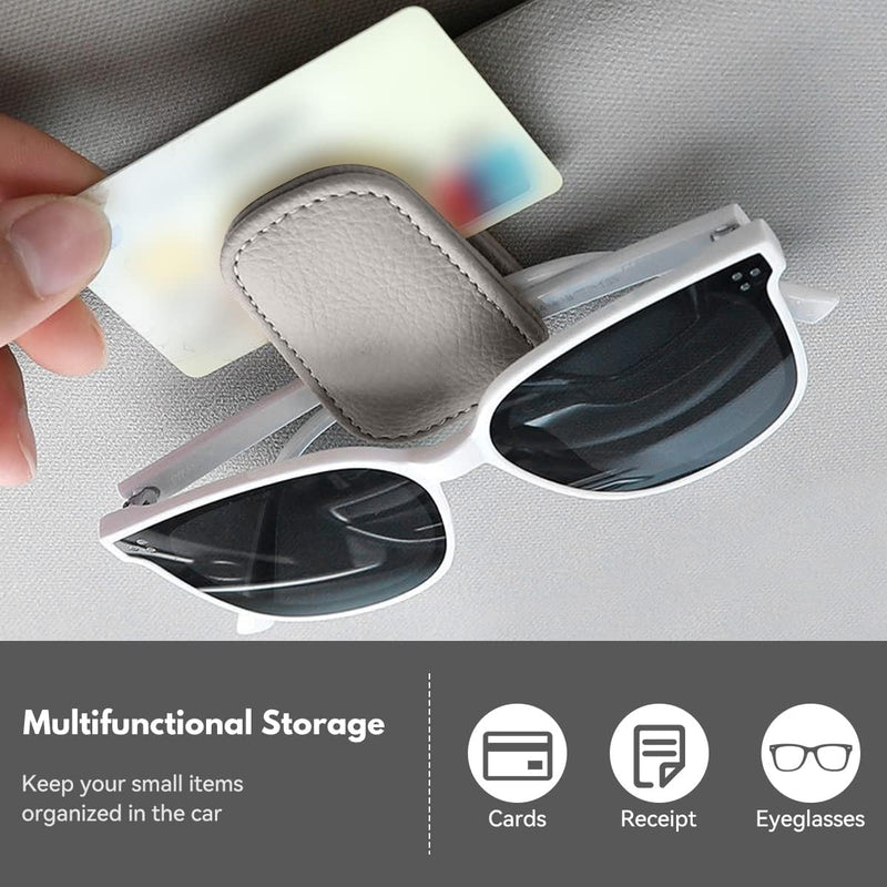 T Tersely Sunglasses Holder for Car Visor Universal Magnetic Adsorbed Leather Eyeglasses Holder Glasses Hanging Storage Clip Car Visor Accessories Ticket Card Clip for Car Accessories Parts (Brown)