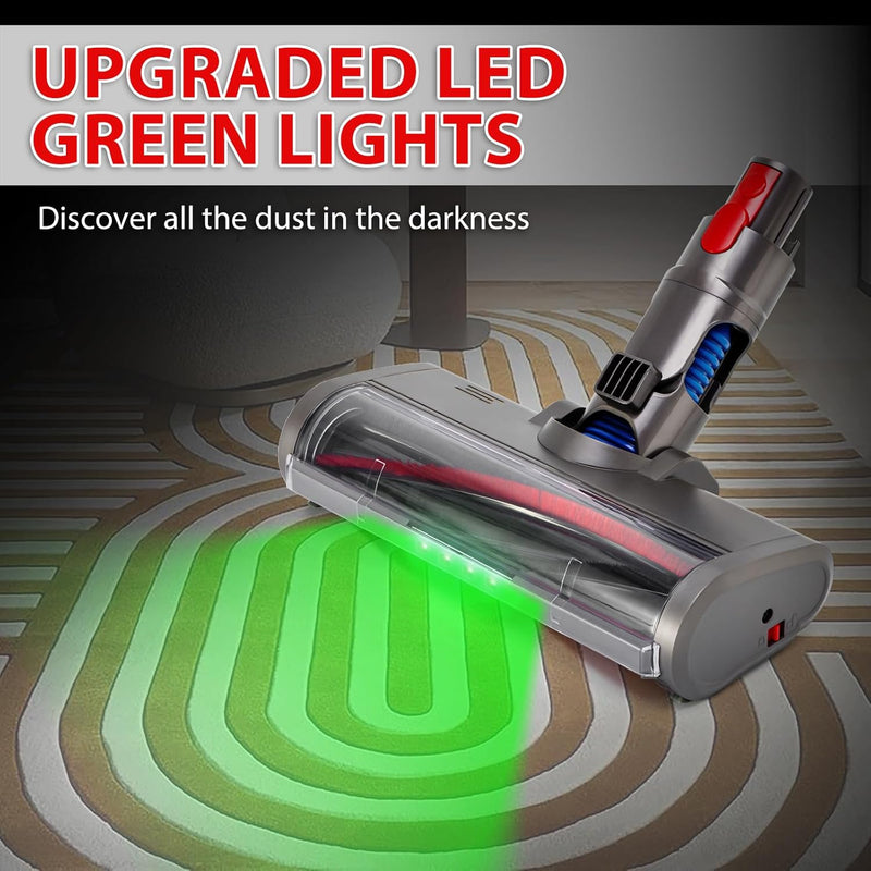 Cleaner Head Bristle Roller Brush: Motorhead Compatible with Dyson V7 V8 V10 V11 V15 Cordless Vacuum Attachment with Dust LED Lights - Direct Drive Replacement Parts for Hardwood and Carpet - Bristle Roller