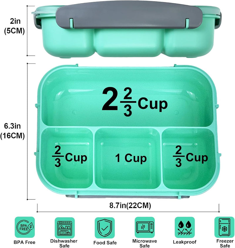 Bento Box with 4 Compartments 1300ml Leak Proof Lunchbox Microwave/Dishwasher Safe, BPA-Free, Easy to Clean Meal Containers - Red
