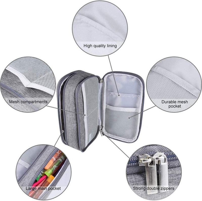 Pencil Case, Large Capacity Pencil Bag Pouch Pen Case Makeup Bag Stationery Desk Organizer with Big Compartments for Boys Girls Middle High School & Office Supplies (Grey)