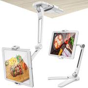 AboveTEK Kitchen Tablet Stand HIGHFlex 360 Superior Strength Portable 4.7 to 13.5 Inch Universal Tablet Stand & Phone Holder for Kitchen, Counter & Wall 4 PT Wobble Free Mount (Black) - White