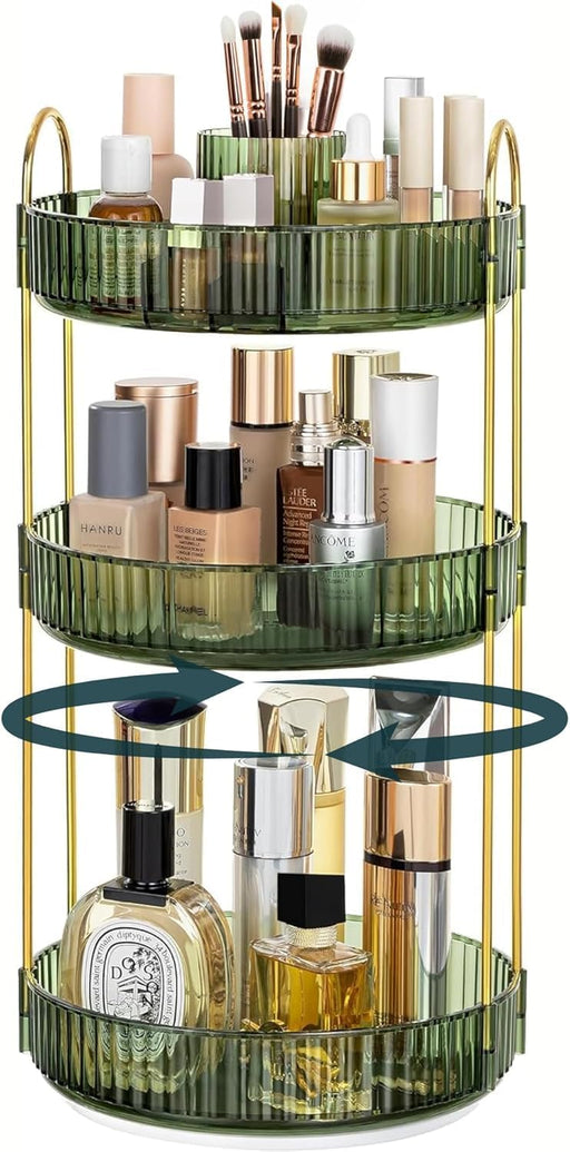 BIOPLJ 360° Rotating Makeup Organizer, High-Capacity Skincare Clear Make Up Storage, Perfect Makeup Organizer On The Dresser, Cosmetics Storage Box Vanity Shelf Countertop (2 Tiers, yellow)