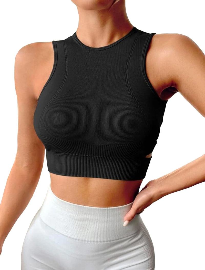 Sports Bra Seamless Crop Top Yoga High Neck Tops Running Gym Sportswear Fitness Full Cup Padded for Women…