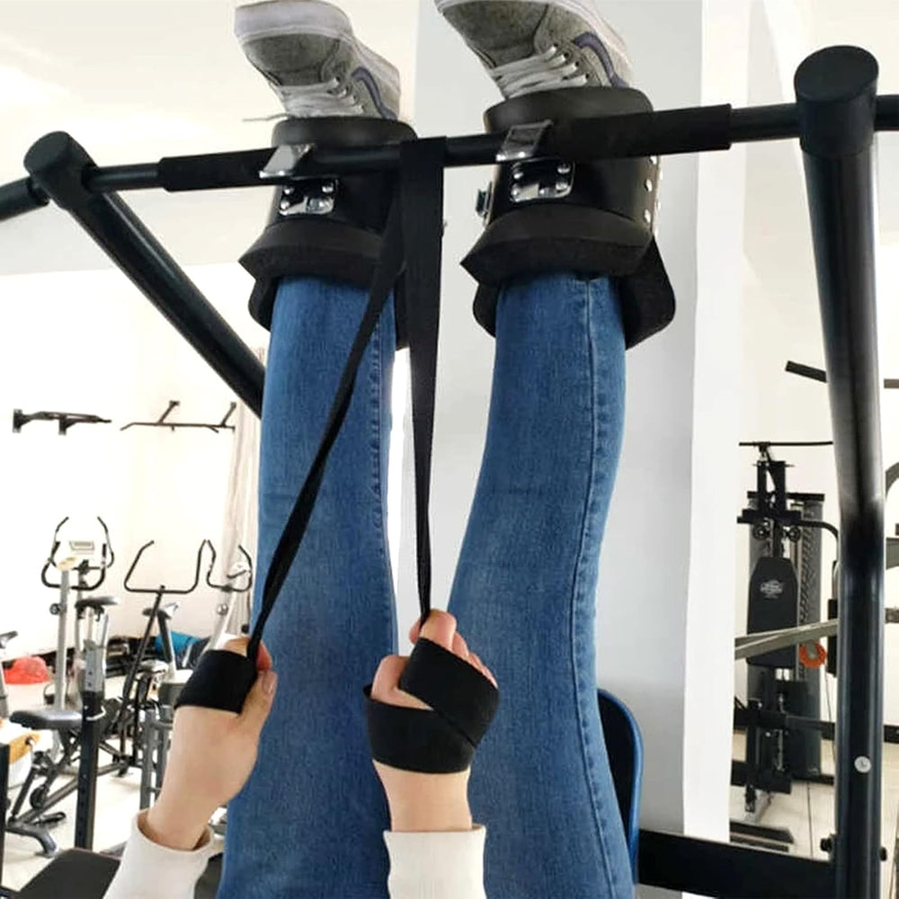 Hanging Pull Up Boots,1 Pair Black Anti Gravity Inversion Hang Up Boots Therapy Gym Fitness Physio Hang Spine Posture with Comfortable Foam Padding and Safe Locking Clips