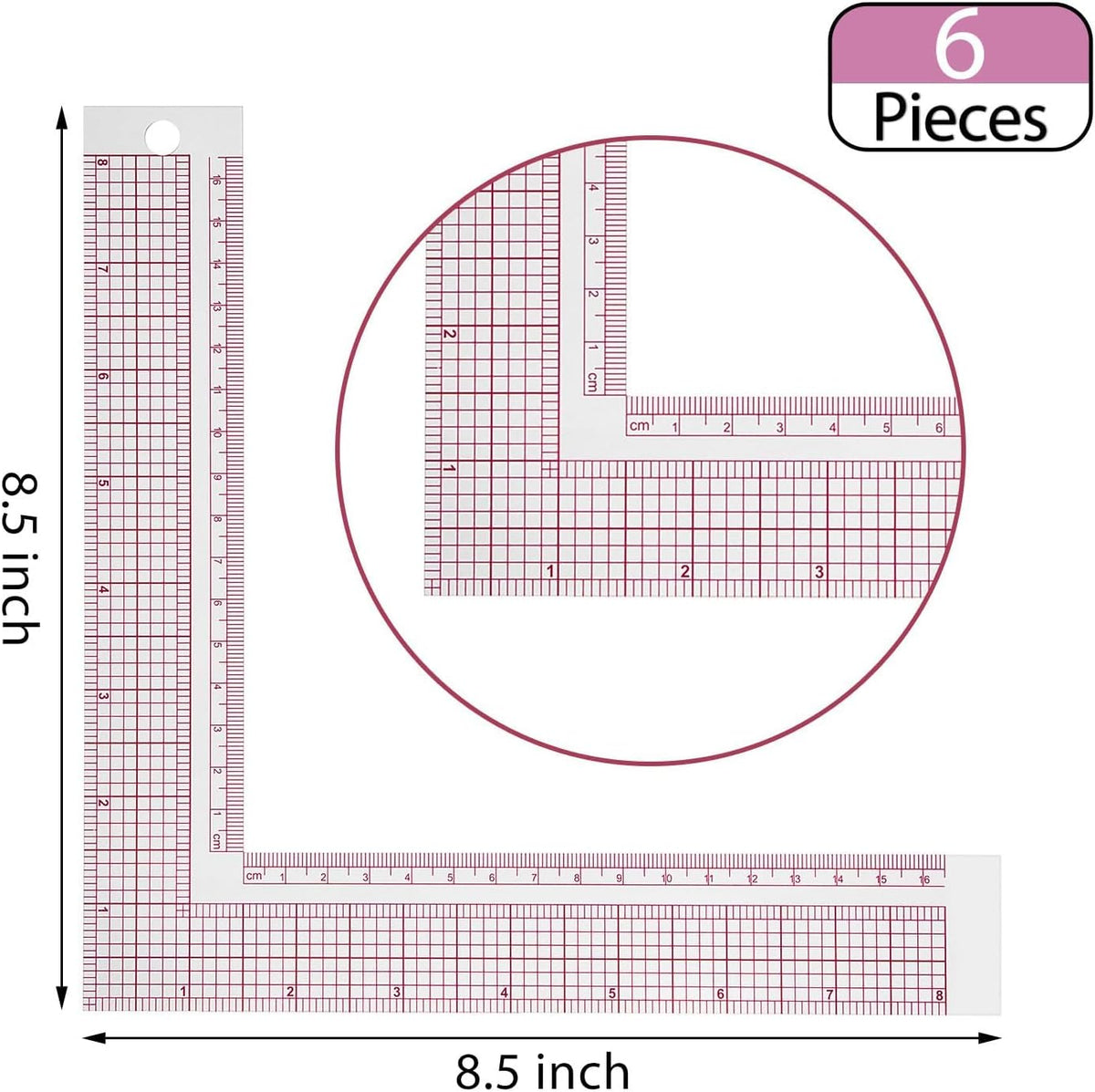 L-Shaped Sewing Rulers Set, 6 Piece Clear Plastic Measuring Tools for Accurate Fabric Cutting, Quilting, Tailoring, and Craft Projects – image 2