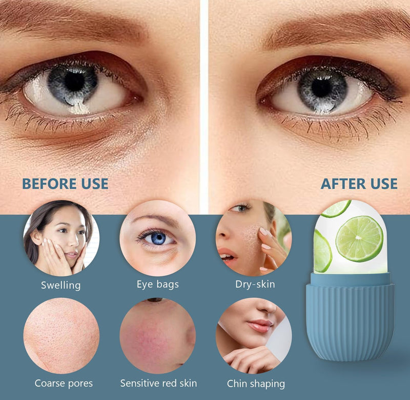 ECVV Ice Face Roller Massager,Ice Cube Roller for Face, Eyes and Neck Naturally Conditioning and Skin Care,De-Puff Eye Bags,Reduce Migraine Pain,Reusable Massage Silicone Ice MoldRandom Color