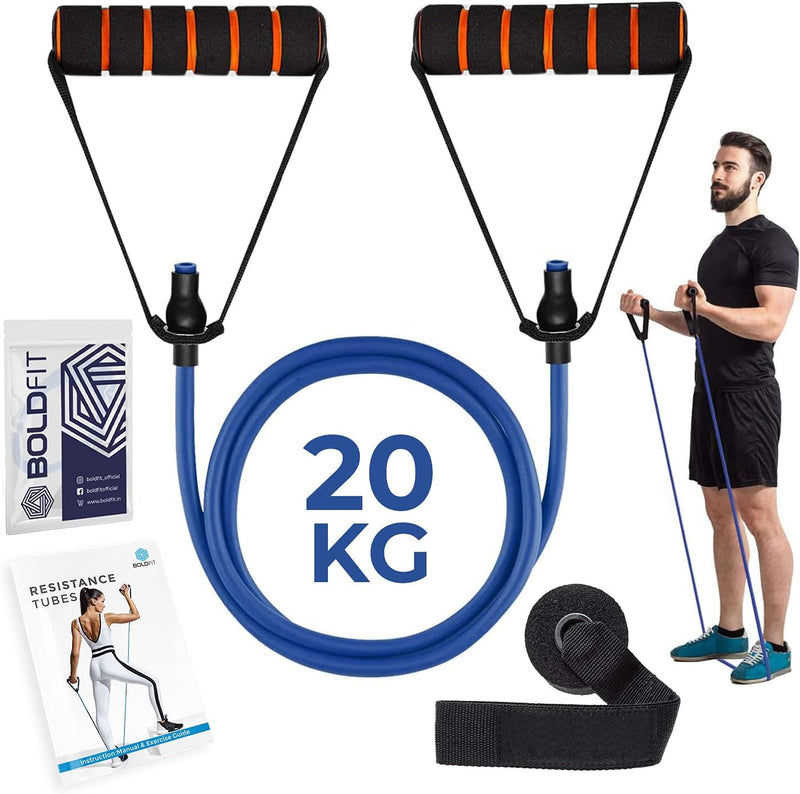 Boldfit Resistance Tube with Foam Handles, Door Anchor for Exercise & Stretching, Suitable in Home & Gym Workout for Men & Women-Multi Resistance - Resistance Tube for burning fat