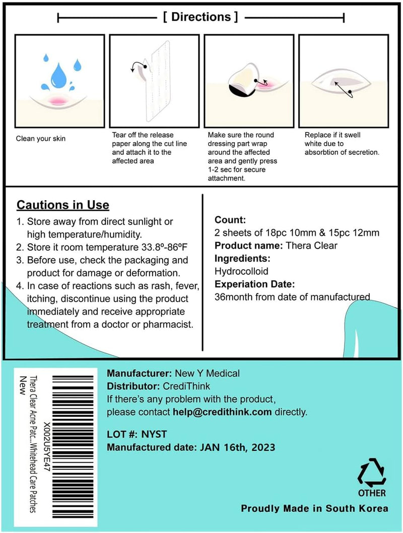 THERA CLEAR Acne Care Pimple Patch - 102 Ultra Thin Invisible Patches, Hydrocolloid UV Protection Water-resistant for Zits Blemish Whitehead Cystic Acne Pore Spot Treatment Stickers, Hidden Pimples