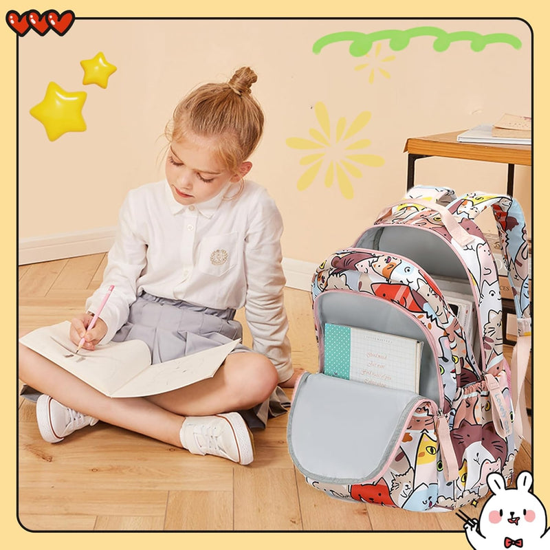 Mfikaryi Cute Cat Casual Daypack Teens Elementary School Backpack Students Bookbag for Girls Boysâ€¦