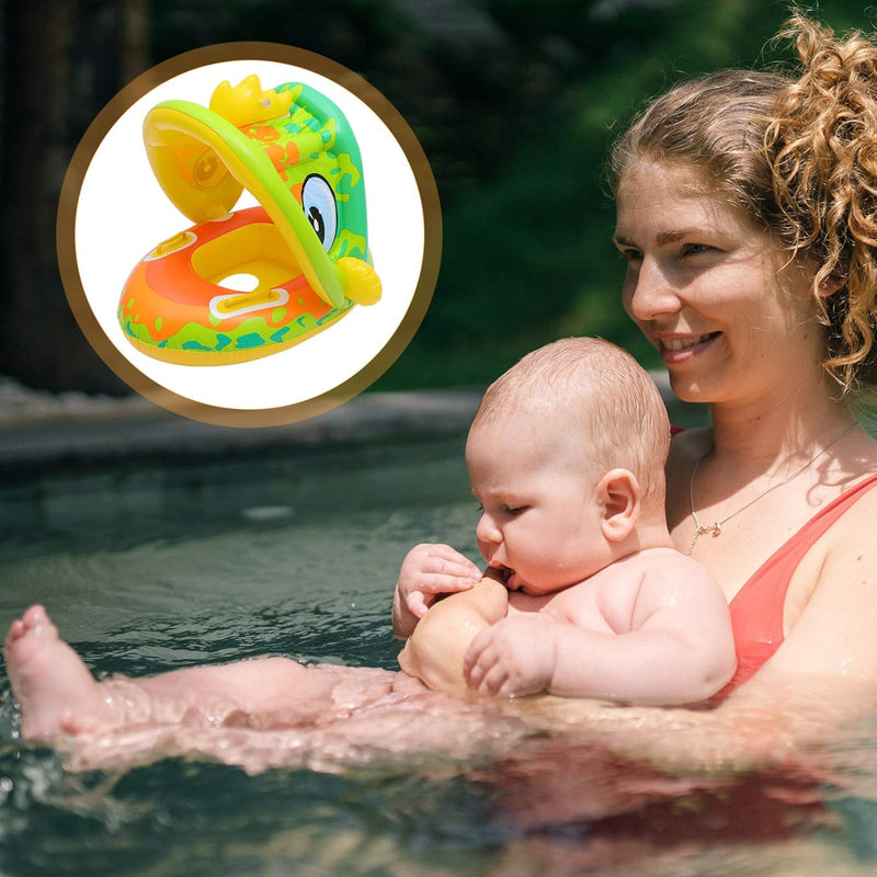 Baby Swimming Float Ring Dinosaur Shaped Inflatable Baby Pool Float Ring with Sun Canopy Waist Swim Water Toys Accessories for Toddler Age of 3-36 Months