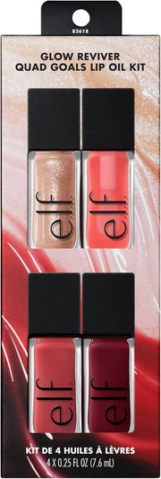 Glow Reviver Lip Oil, Nourishing, Tinted Lip Oil for a High Gloss Finish, Enriched with Jojoba Oil, Vegan & Cruelty Free, Jam Session - Quad Goals Lip Oil Kit 7.39 ml (Pack of 4)