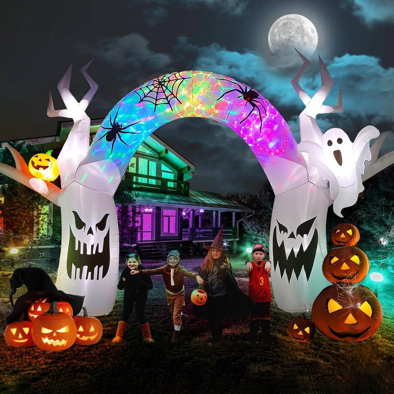 Kalolary 12FT Halloween Inflatables Scary Ghost Color Flashing Blow Up - 11 FT Tree Archway with Ghost Pumpkin