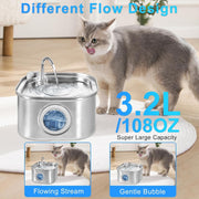 SKY-TOUCH Cat Water Fountain, 3.2L/108oz Stainless Steel Pet Fountain with Super Quiet Pump, Indoor Automatic Water Dispenser for Cats, Dogs & Multiple Pets