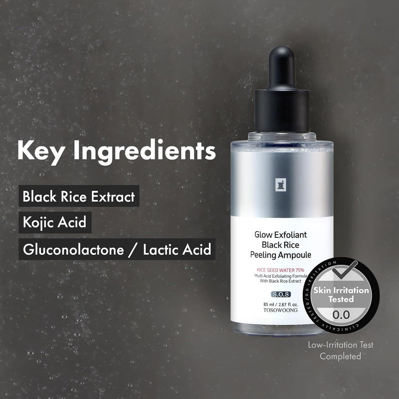 Black Rice Peeling Ampoule, 75% Black Rice Extract, Gentle Peeling Care for Face & Body, With Kojic Acid & Arbutin, Korean Skincare, 85ml / 2.87 fl. oz