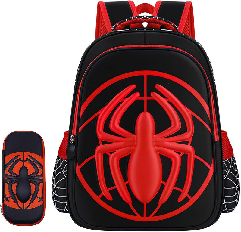 Chielor Kids School Backpack, 15in Cartoon Spider Schoolbag with Pencil Case 3D Waterproof Book Bag for Elementary Boys Large Capacity Back to School Supplies Birthday