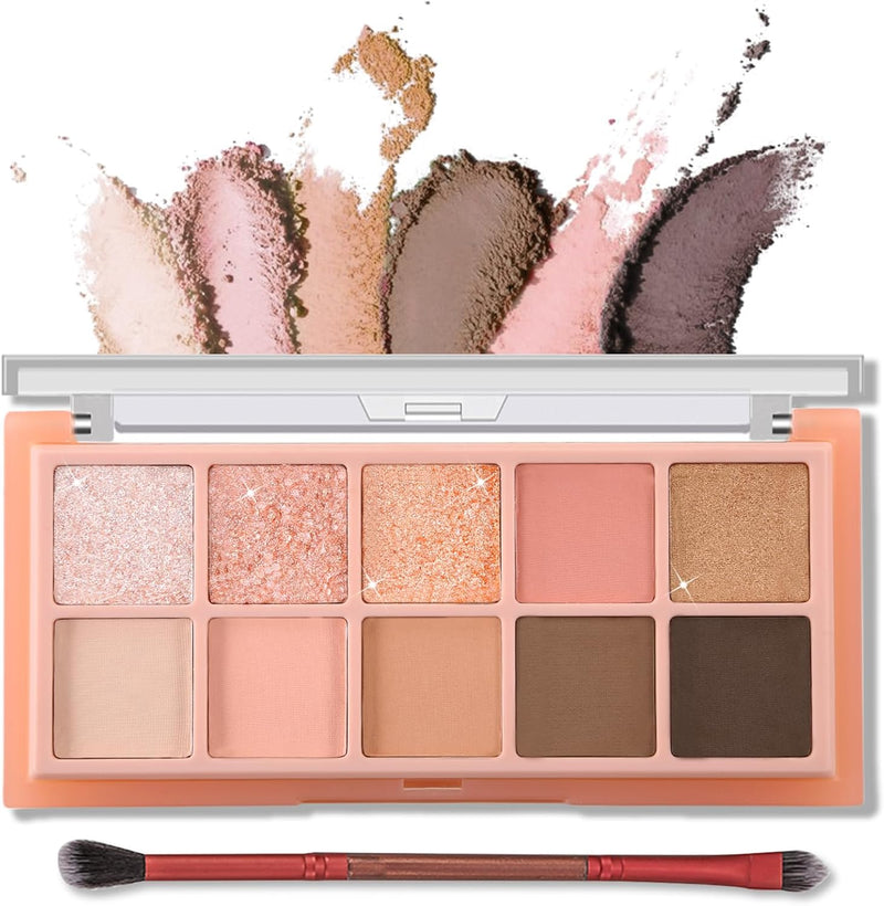 10 Colors Eyeshadow palette with Brush,eye shadow,makeup palette, Long-Lasting Waterproof,eye makeupMatte Naked Eye Shadow, Ultra-Blendable, Easy to use, Professional Matte, Rose Pink - 01 Peach