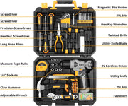 DEKOPRO 126-Piece Power Tool Combo Kit with 8V Cordless Drill, NiMh Battery, 10MM 3/8'' Keyless Chuck, DIY Hand Tools for Garden, Office, House Repair - Yellow