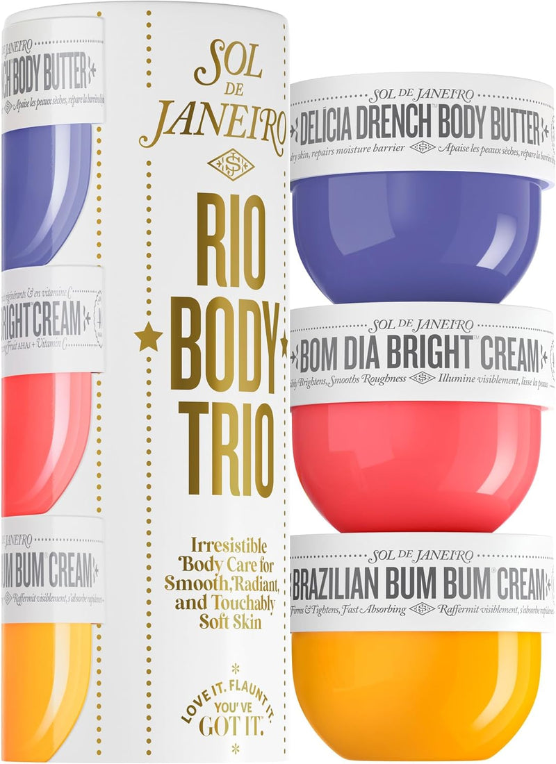 Rio Trio Mini Vanilla Body Cream Discovery Set - Brazilian Bum Bum Cream, Delicia Drench Body Butter, Bom Dia Bright 50 ml - Amazon Exclusive Trial Set (48 value)