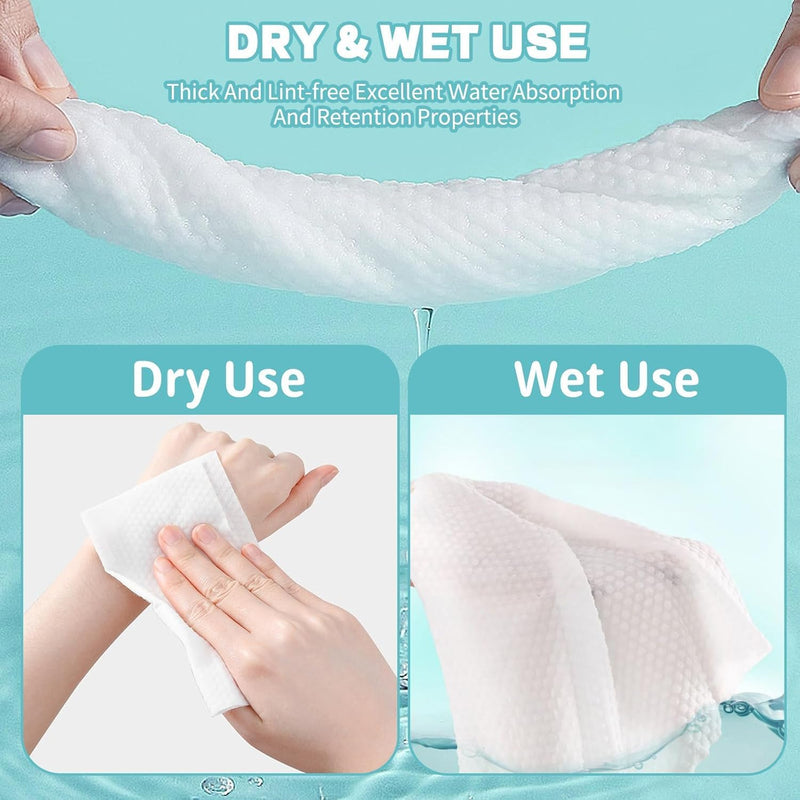 Cotton Facial Dry Wipes 72 Count, Deeply Cleansing Face Towel, Multi-Purpose for Skin Care, Make-up Wipes and Face Towel Super Soft Cotton Tissue Dry Wet Dual Use(1 Pack)