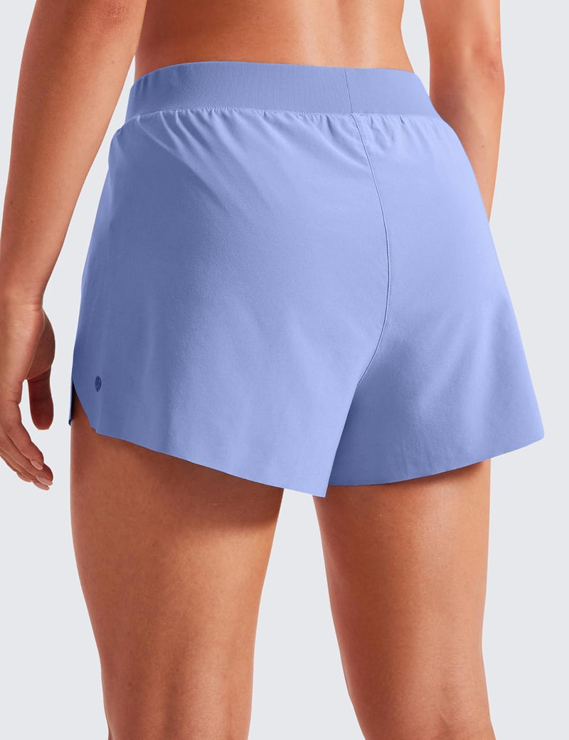 CRZ YOGA Running Shorts for Women High Waisted V Split Gym Workout Athletic Track Shorts with Mesh Liner Quick Dry