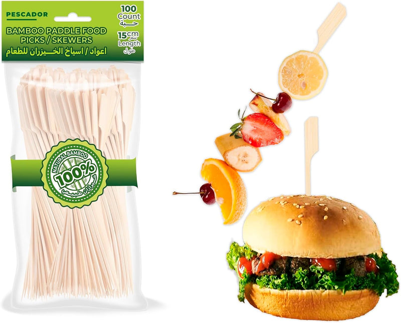PESCADOR 100 Pcs Bamboo Cocktail Forks Fruit Picks Skewers Sticks Disposable Dessert Wooden Food Forks Tableware Cutlery Fruit Forks Wedding Party Baby Shower Supplies 8.7cm Length (100-Pieces) - 100 Count Long Paddle