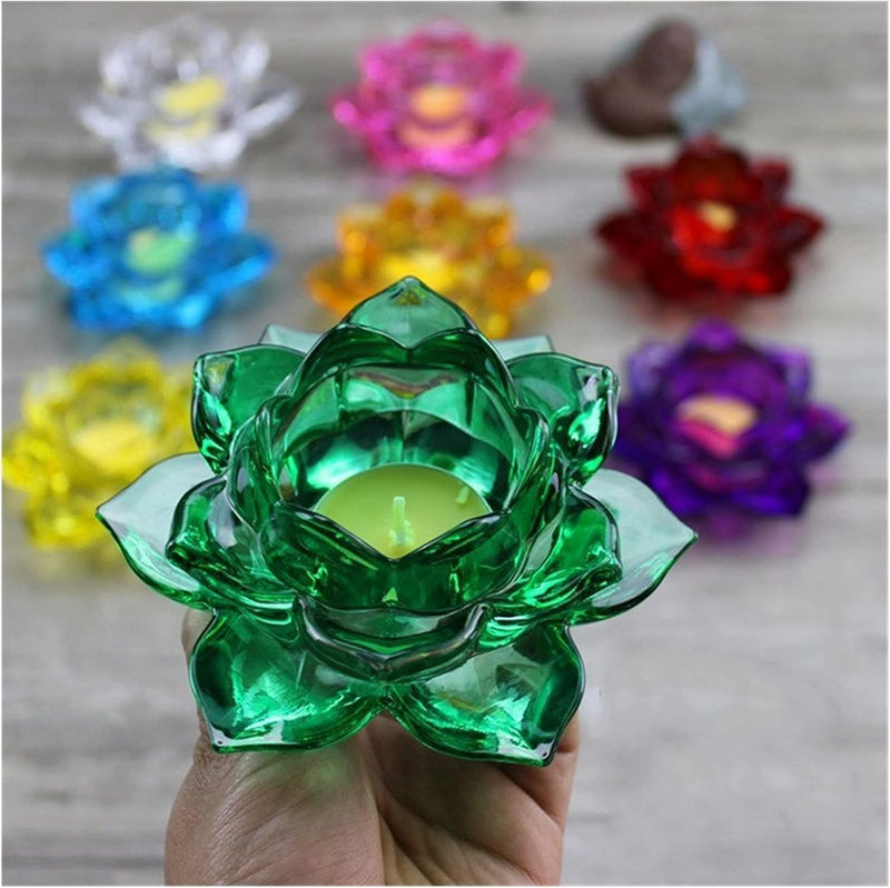 BUY4LESS - Glass Tea Light Candle Holder Lotus Flower pack of 1 (Red)