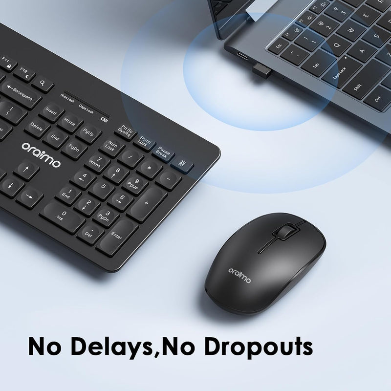 Oraimo Nano Wireless USB Keyboard and Mouse Set, 12 Function Keys 2.4GHz Wireless, 1000DPI, Spill-Resistant Design, PC/Mac, Black/Chartreuse