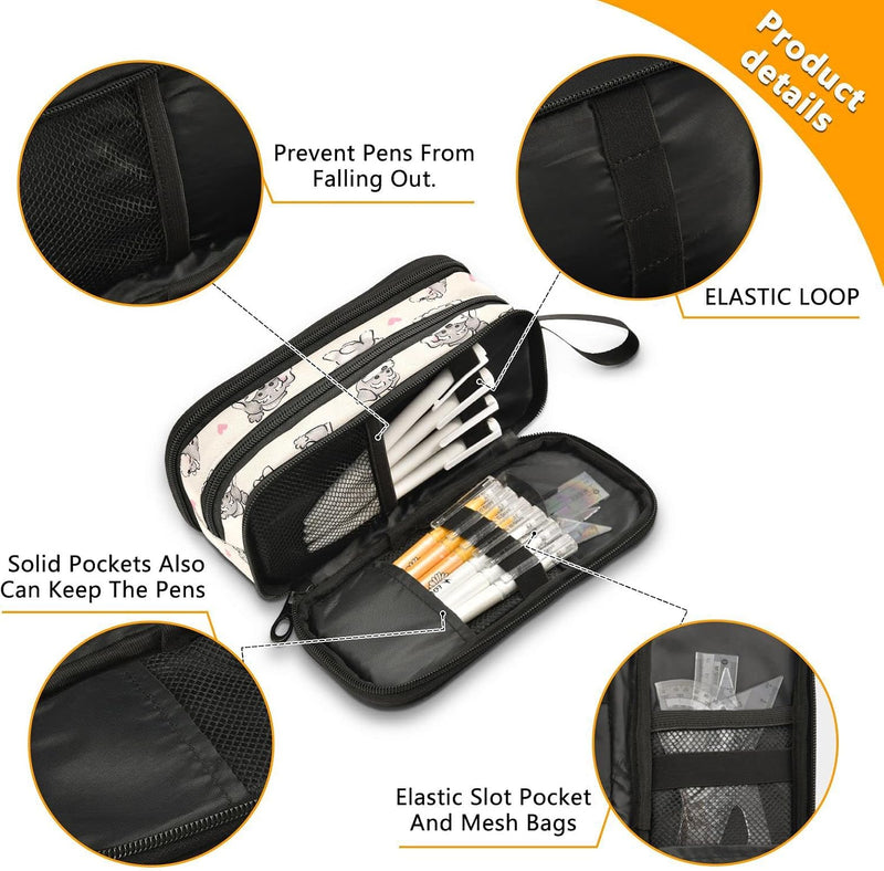 Pencil Case Large Capacity Pen Pouch Makeup Bag, with 3 Compartments Pen Holder, G05, Make-Up Pouch - G05