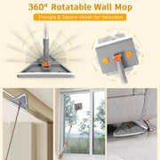 200cm Wall Cleaner Mop with Long Handle, 3-in-1 Adjustable Baseboard Cleaning Mop Sweeper, Triangle Ceiling Cleaning Tool Duster with Extendable Pole 2 Heads 8 Reusable Pads Squeegee for Window Floor
