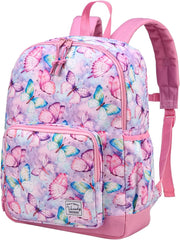 Children's Backpack, Lightweight School Bag for Girls Boys Primary Kindergarten 4-6 Years Waterproof Cute Backpack for A4 Folder Preschool Travel with Chest Strap - Butterflies